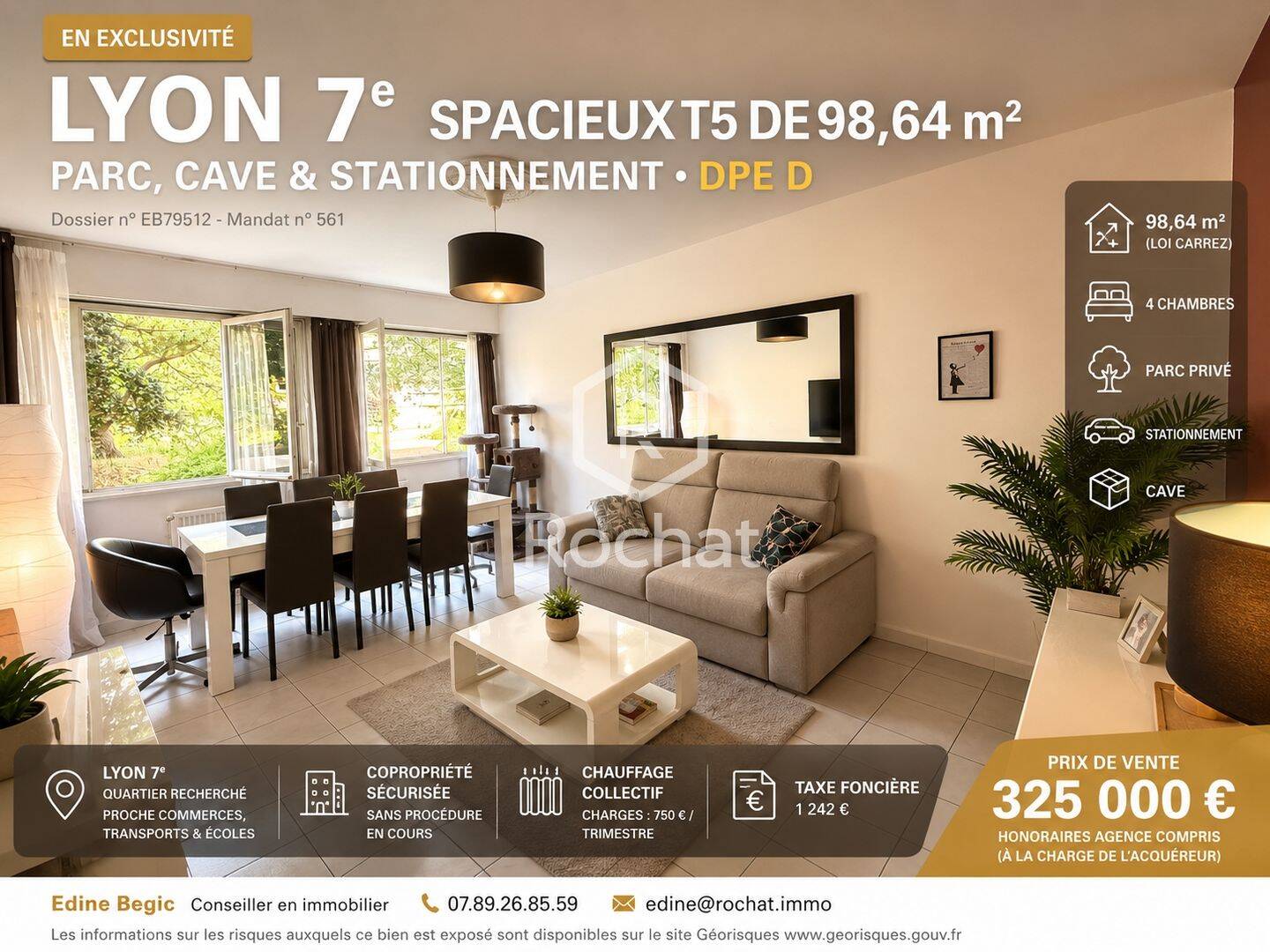 Appartement 5 pièces 99 m² · à Lyon 7ème Arrondissement · 98,6 m² · 325 000 €