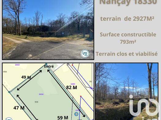 Terrain constructible viabilisé à vendre 44 500 € 2 927 m² de terrain Nançay 18330
