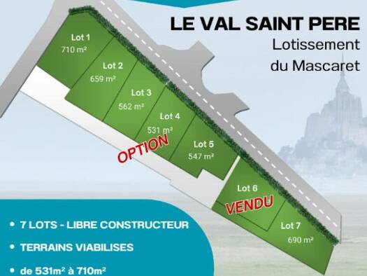 Terrain à vendre 67 720 € 531 m² de terrain Le Val-Saint-Père 50300