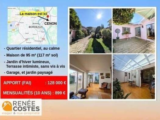 Maison en viager occupé Bouquet 128 000 € 5 pièces 2 chambres 95 m² 345 m² de terrain Gravières-Gravette-Beaulieu-Lagrue-Plaisance Cenon 33150