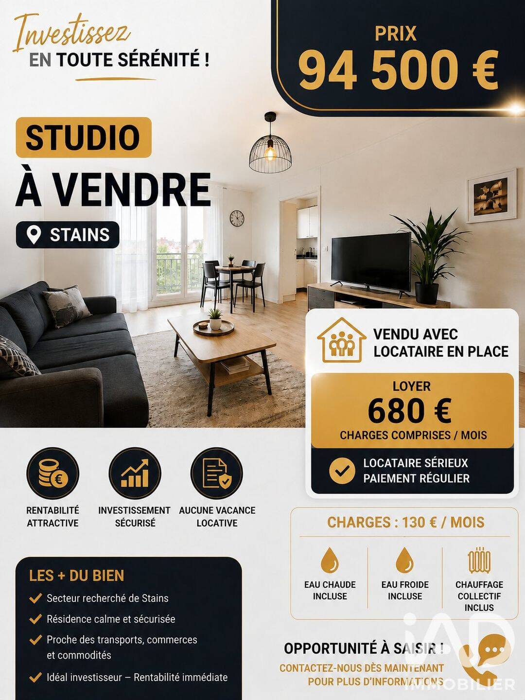 Appartement 1 pièce 25 m² · à Stains · 25,3 m² · 94 500 €