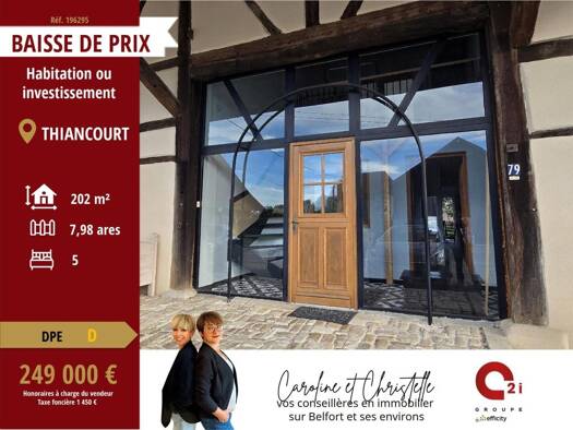 Maison à vendre 249 000 € 9 pièces 5 chambres 202 m² 798 m² de terrain Thiancourt 90100