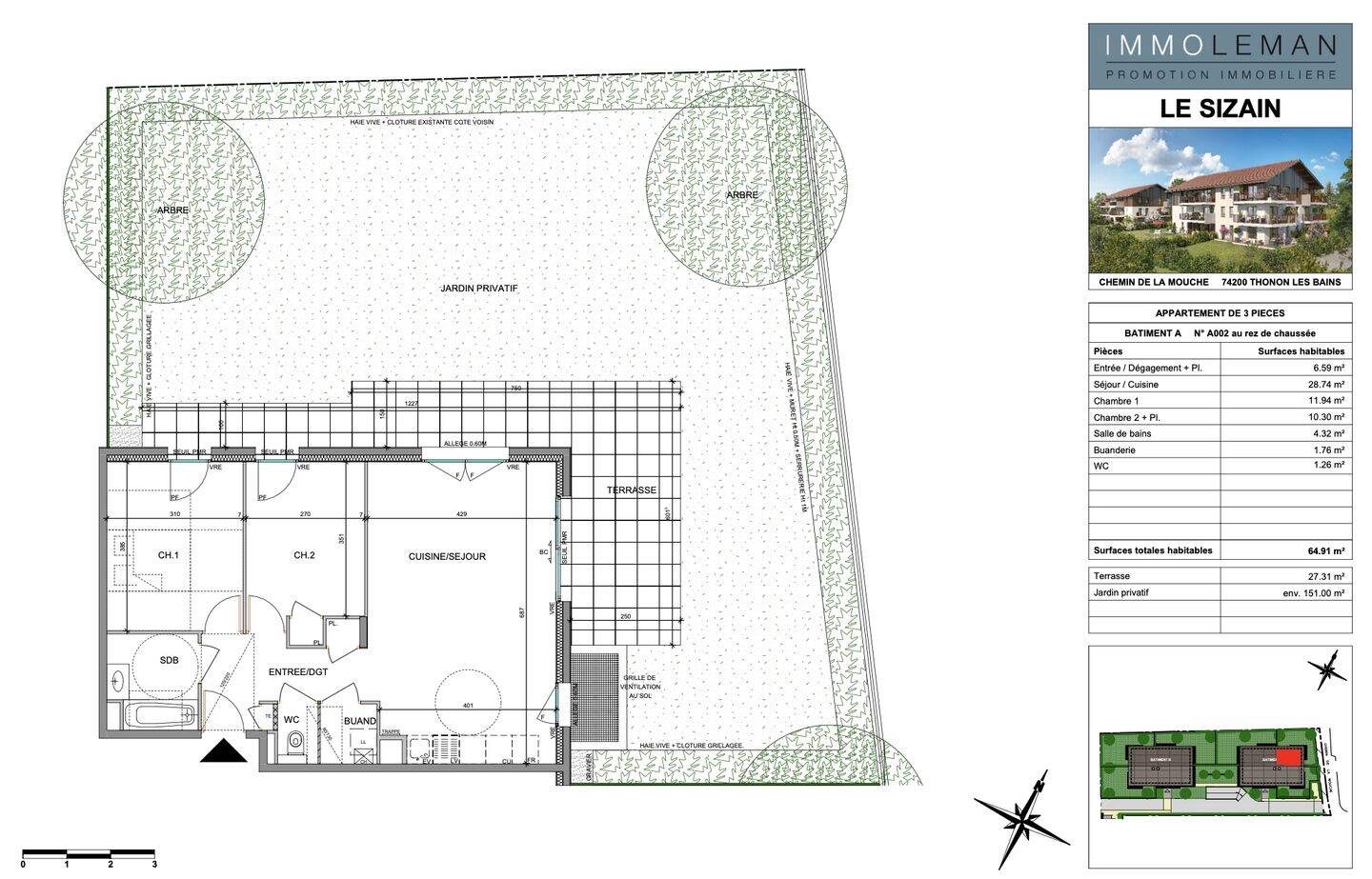 Appartement 3 pièces 65 m² · à Thonon-les-Bains · 64,9 m² · 330 500 €