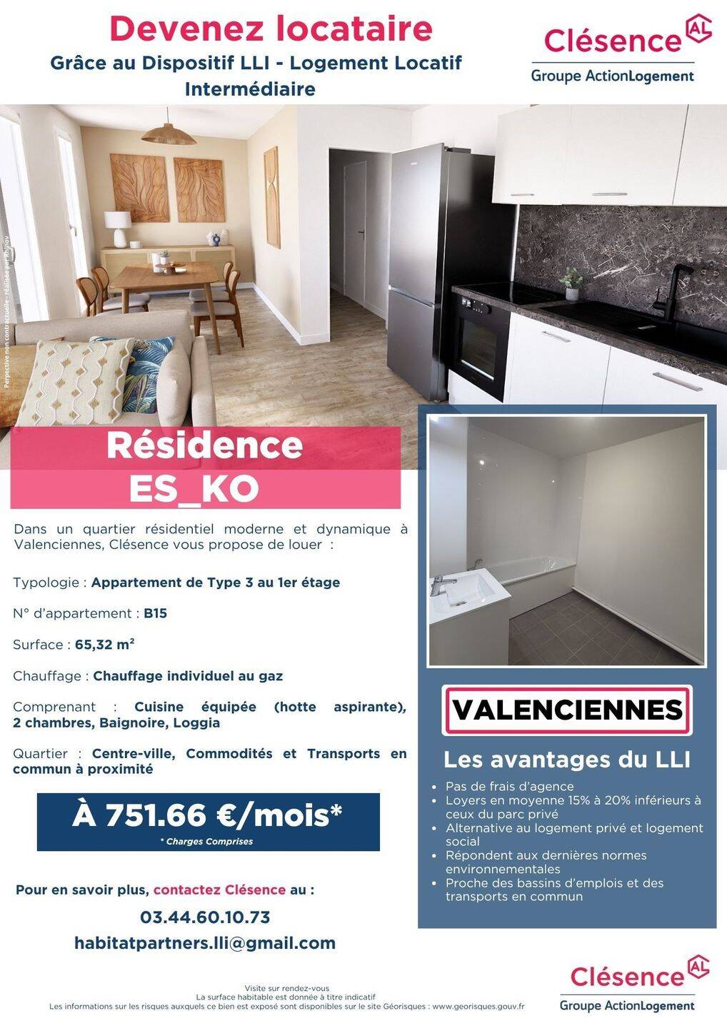 Appartement 3 pièces 65 m² · à Valenciennes · 65,3 m² · 752 €