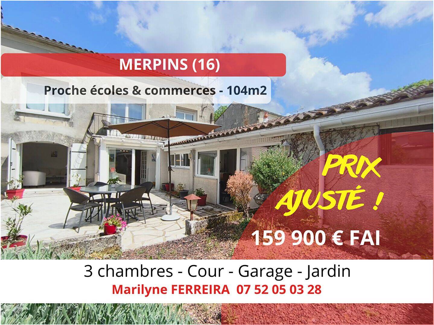 Maison 4 pièces 104 m² · à Merpins · 104,4 m² · 159 900 €