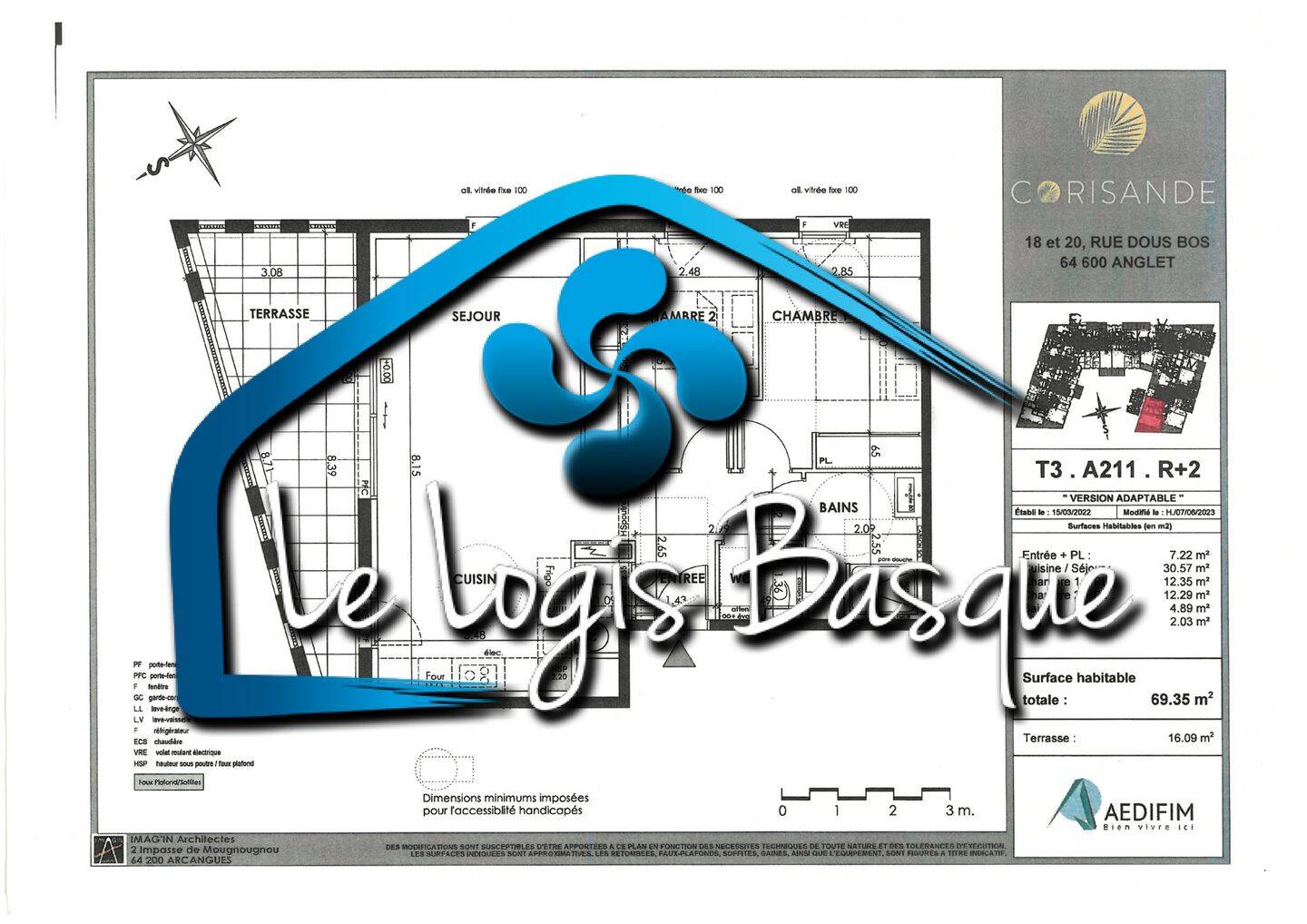 Appartement 3 pièces 69 m² · à Anglet · 69,4 m² · 1 218 €