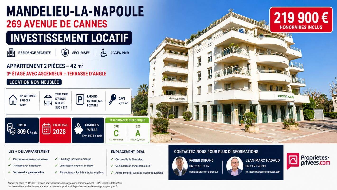 Appartement 2 pièces 42 m² · à Mandelieu-la-Napoule · 42 m² · 219 900 €