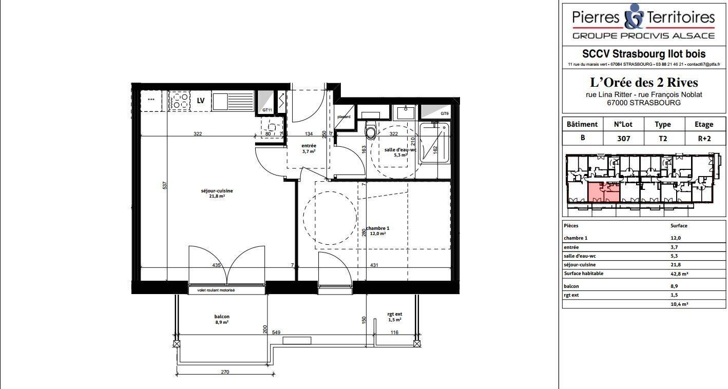 Appartement 2 pièces 43 m² · à Strasbourg · 42,8 m² · 686 €
