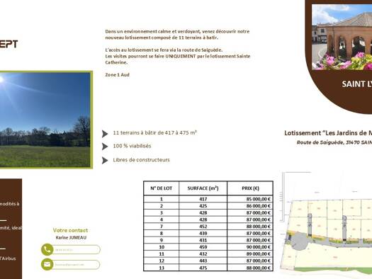 Terrain constructible viabilisé à vendre 87 000 € 428 m² de terrain Mescurt Saint-Lys 31470
