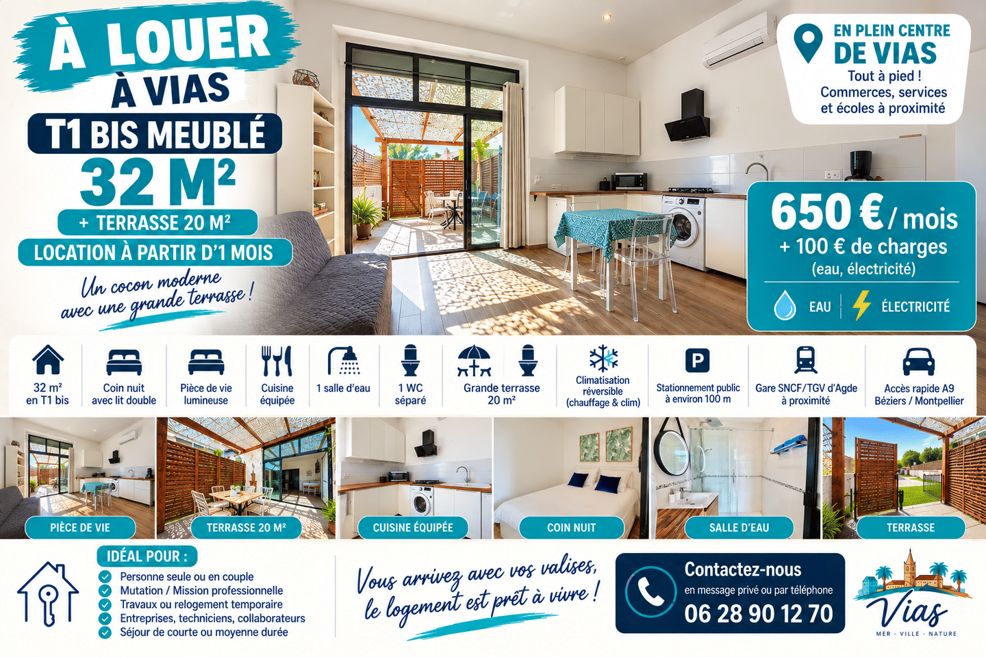 Appartement 2 pièces 30 m² · à Vias · 30 m² · 650 €/mois