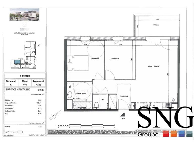 Appartement à louer 760 € 3 pièces 2<br/>chambres 58,3 m²<br/>superficie 1er<br/>étage Centre Ancien Lucé 28110