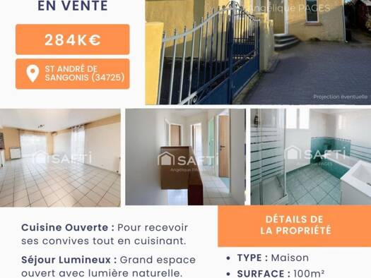 Maison à vendre 284 000 € 5 pièces 4 chambres 100 m² 304 m² de terrain Saint-André-de-Sangonis 34725