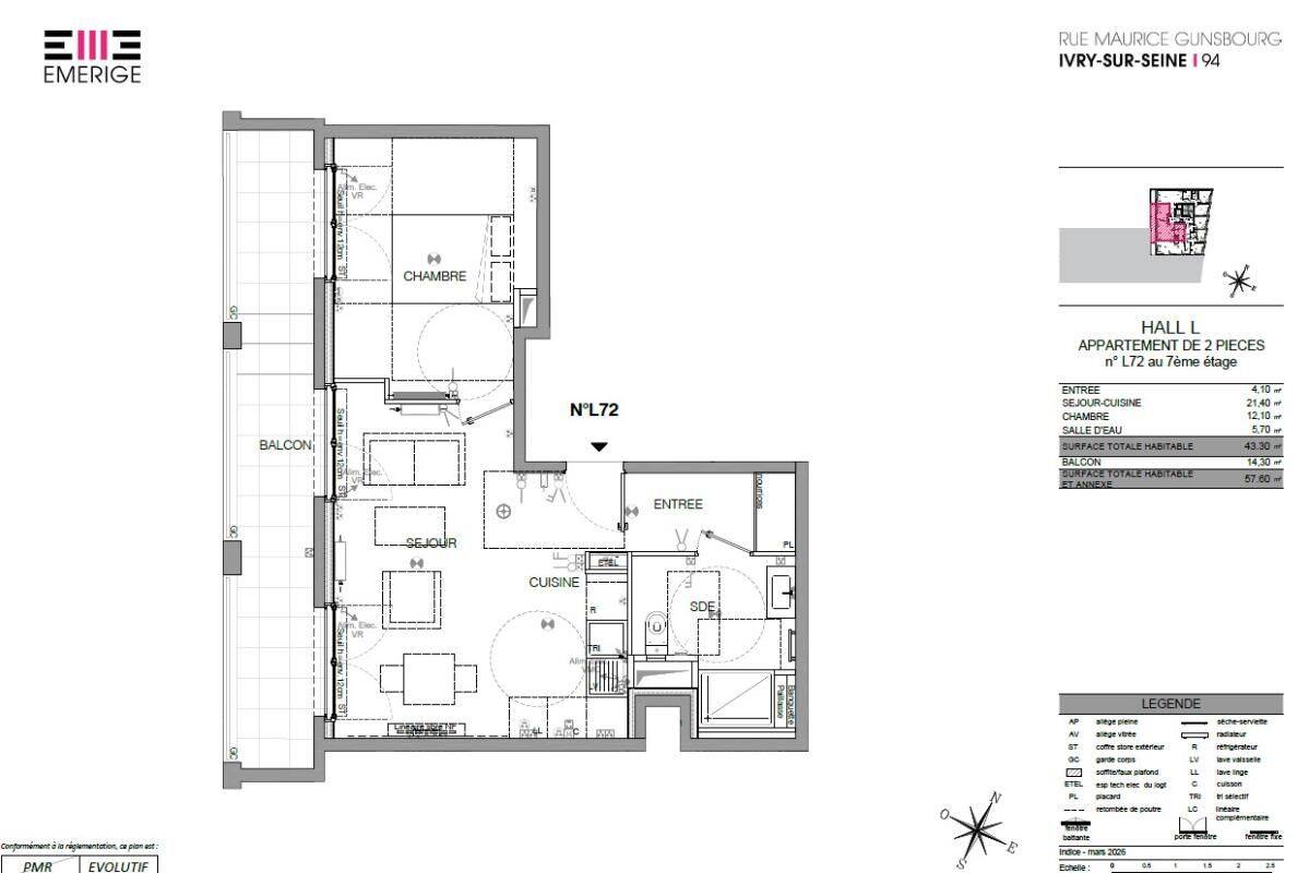 Appartement 2 pièces 43 m² · à Ivry-sur-Seine · 43 m² · 1 074 €/mois