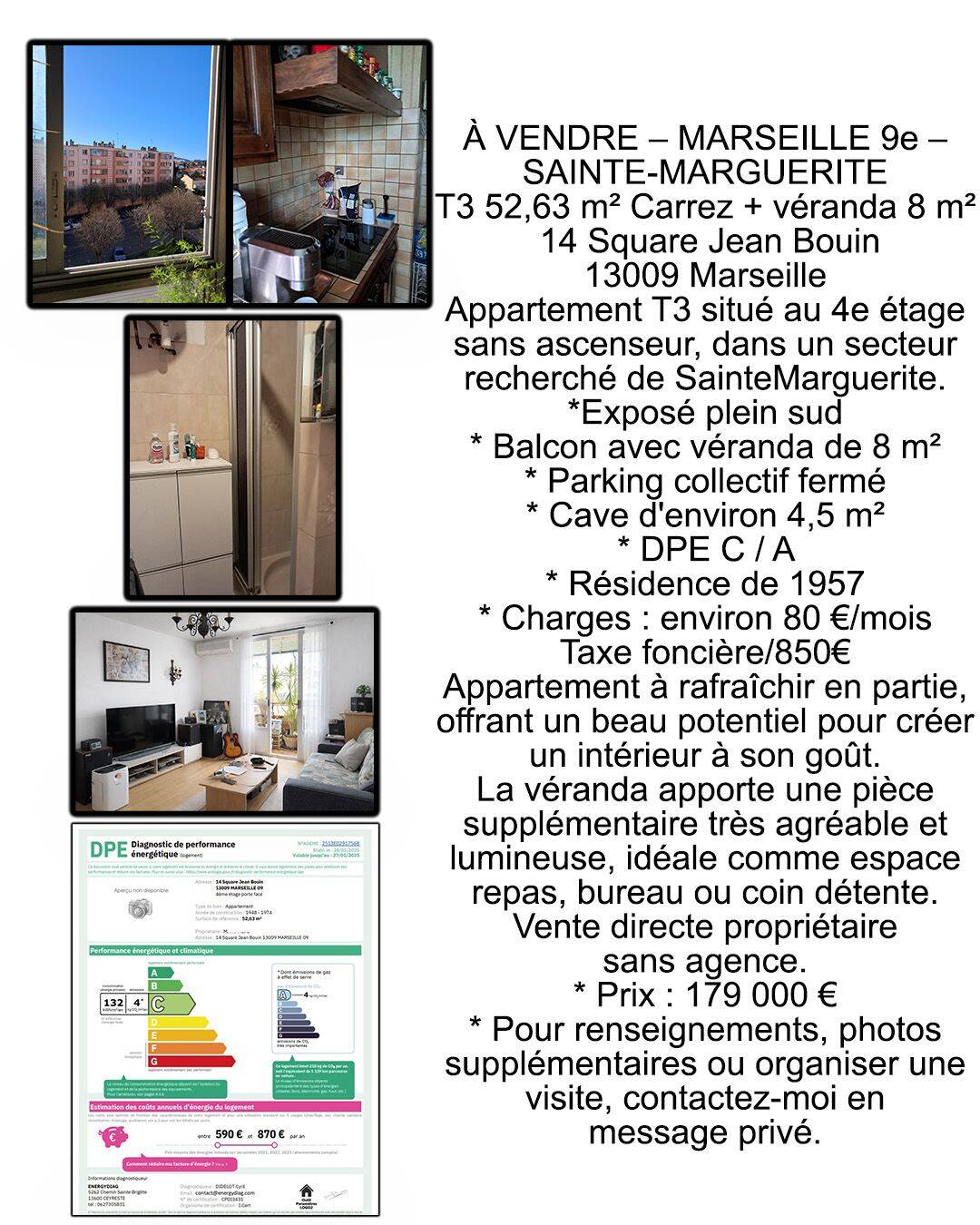 Appartement 3 pièces 53 m² · à Marseille 9ème Arrondissement · 53 m² · 179 000 €