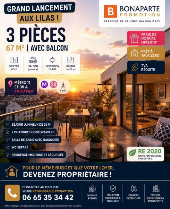 Appartement 3 pièces 67 m² · à Les Lilas · 67 m² · 525 000 €