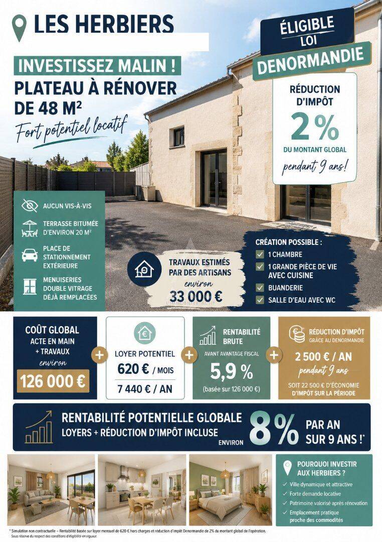 Appartement 2 pièces 48 m² · à Les Herbiers · 48 m² · 86 000 €