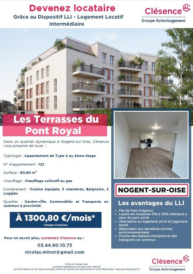 Appartement 4 pièces 91 m² · à Nogent-sur-Oise · 90,6 m² · 1 301 €