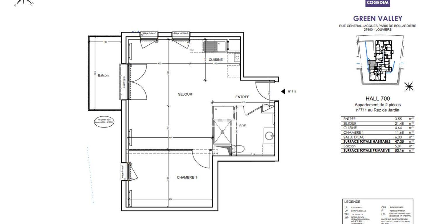 Appartement 2 pièces 47 m² · à Louviers · 47,4 m² · 623 €/mois
