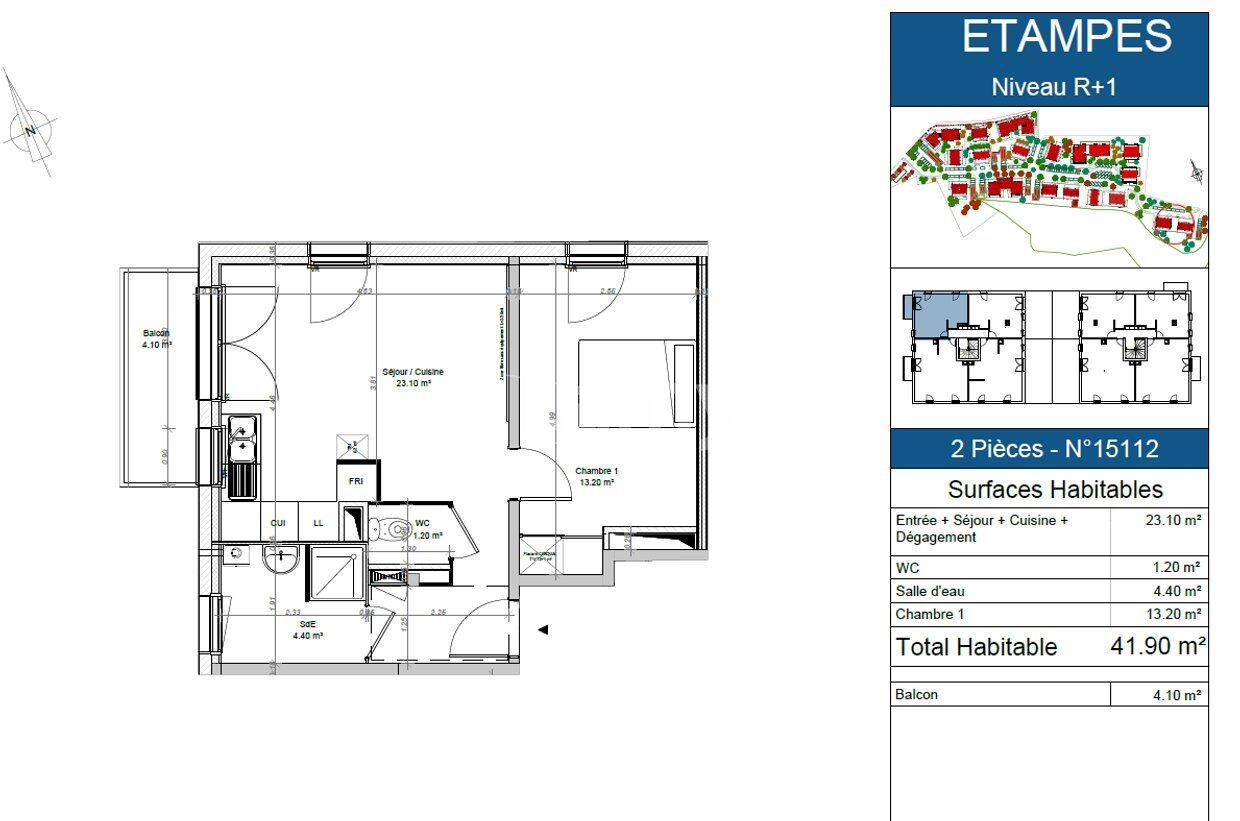 Appartement 2 pièces 42 m² · à Étampes · 41,9 m² · 632 €/mois