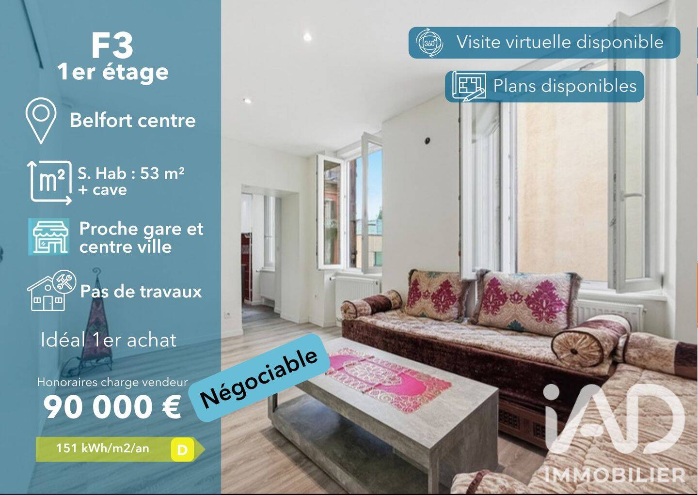 Appartement 3 pièces 53 m² · à Belfort · 53 m² · 90 000 €