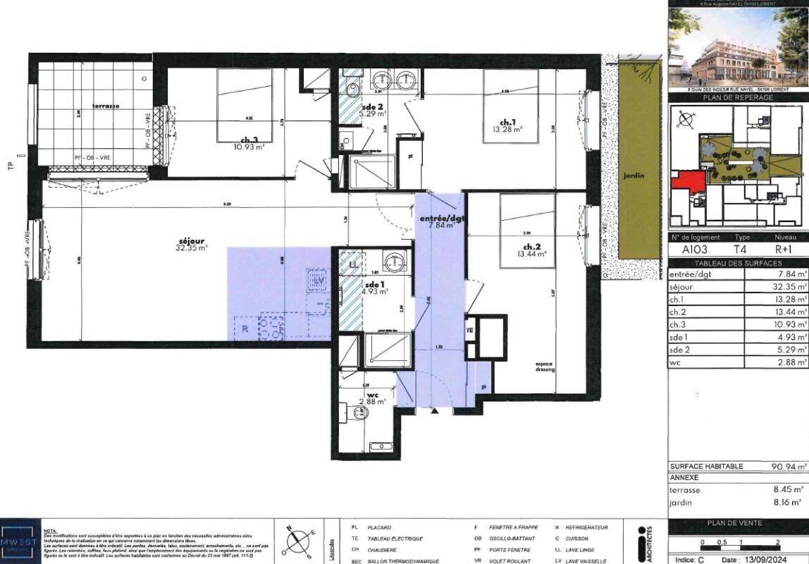 Appartement 4 pièces 91 m² · à Lorient · 90,9 m² · 1 370 €