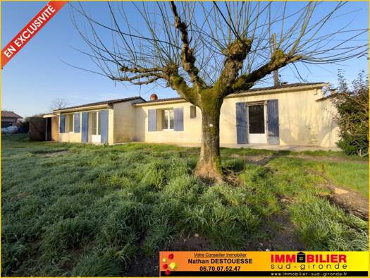 Maison de plain-pied à vendre 175 000 € 4 pièces 2 chambres 85 m² 342 m² de terrain Landiras 33720