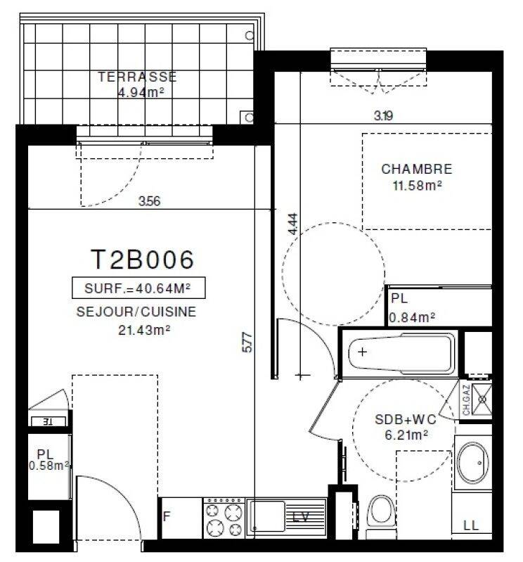 Appartement 2 pièces 41 m² · à Clermont-Ferrand · 40,6 m² · 518 €/mois