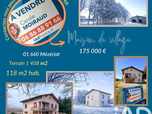 Maison à vendre 175 000 € 4 pièces 2 chambres 118 m² 1 408 m² de terrain Mézériat 01660