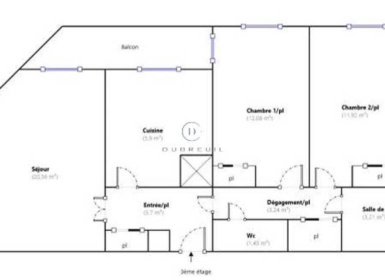 Appartement à vendre 549 000 € 3 pièces 2<br/>chambres 64 m²<br/>superficie 3/7<br/>étage Bécon Courbevoie 92400