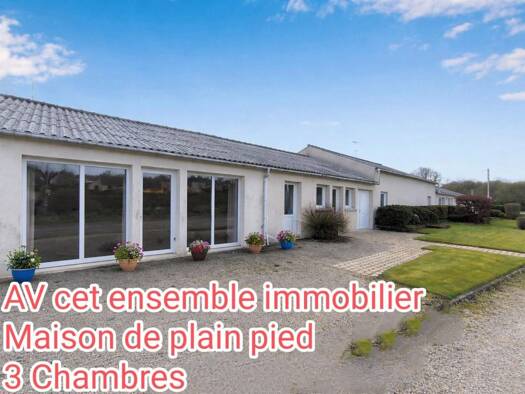 Maison de plain-pied à vendre 167 300 € 8 pièces 3 chambres 123 m² 1 853 m² de terrain Guerlesquin 29650
