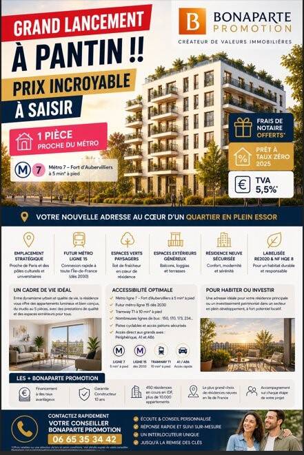Appartement 2 pièces 38 m² · à Pantin · 38 m² · 217 000 €