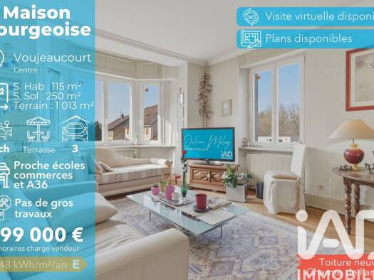 Maison à vendre 199 000 € 5 pièces 2 chambres 115 m² 1 013 m² de terrain Centre Ville Voujeaucourt 25420