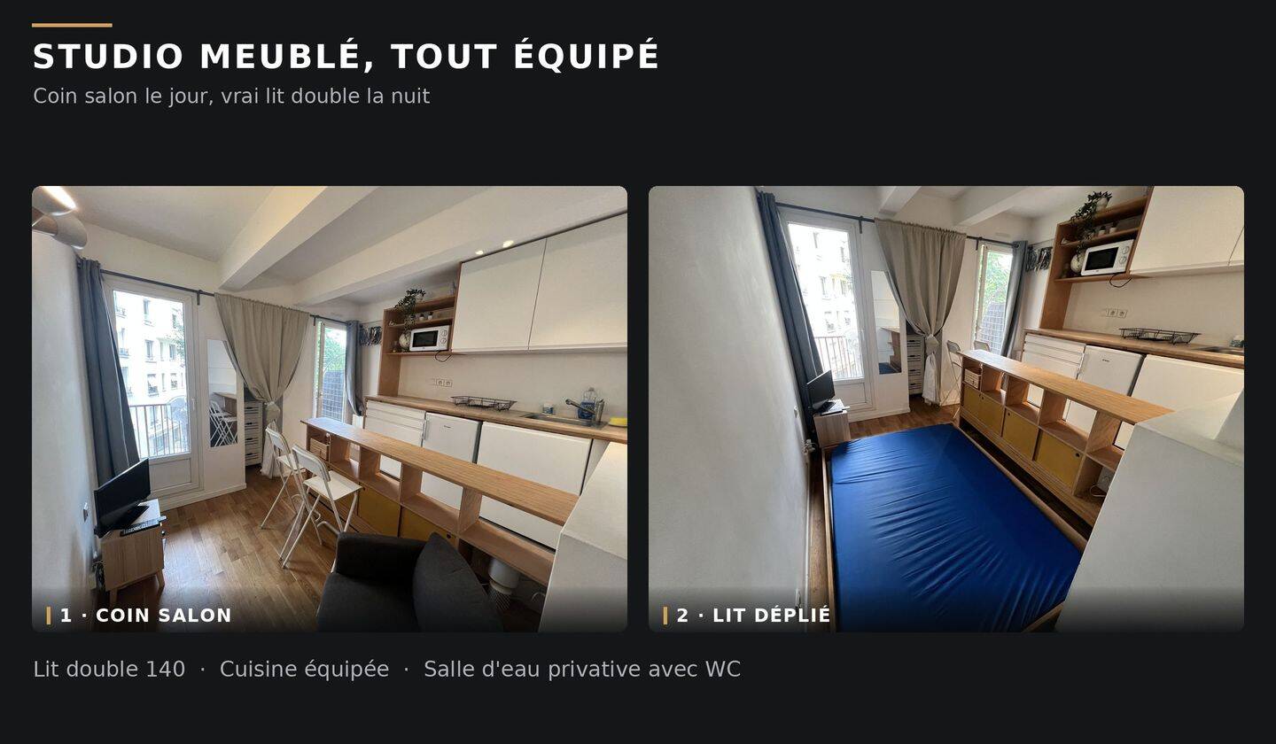 Appartement 2 pièces 16 m² · à Paris 17ème Arrondissement · 16 m² · 1 050 €/mois
