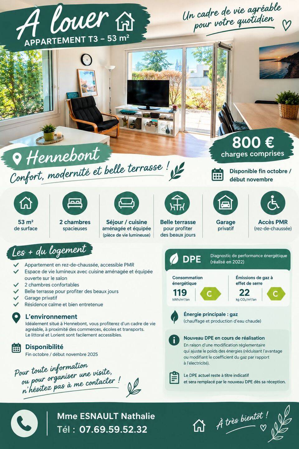 Appartement 3 pièces 53 m² · à Hennebont · 53 m² · 800 €/mois