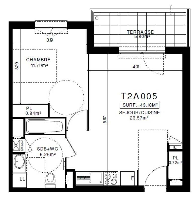 Appartement 2 pièces 43 m² · à Clermont-Ferrand · 43,2 m² · 534 €/mois