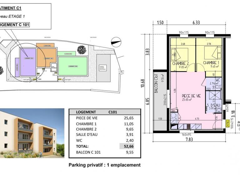 Appartement à vendre - neuf 213 900 € 3 pièces 2 chambres 53 m² Étage 1/2 Le Grand Fief Les Herbiers 85500