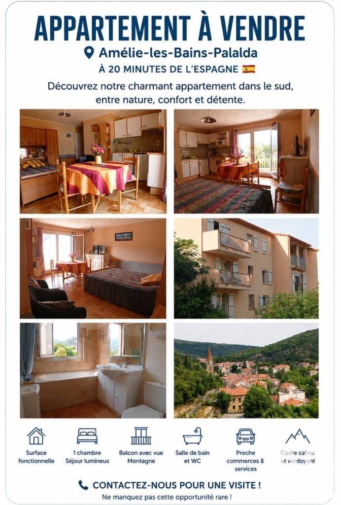 Appartement 1 pièce 28 m² · à Amélie-les-Bains-Palalda · 28 m² · 42 900 €