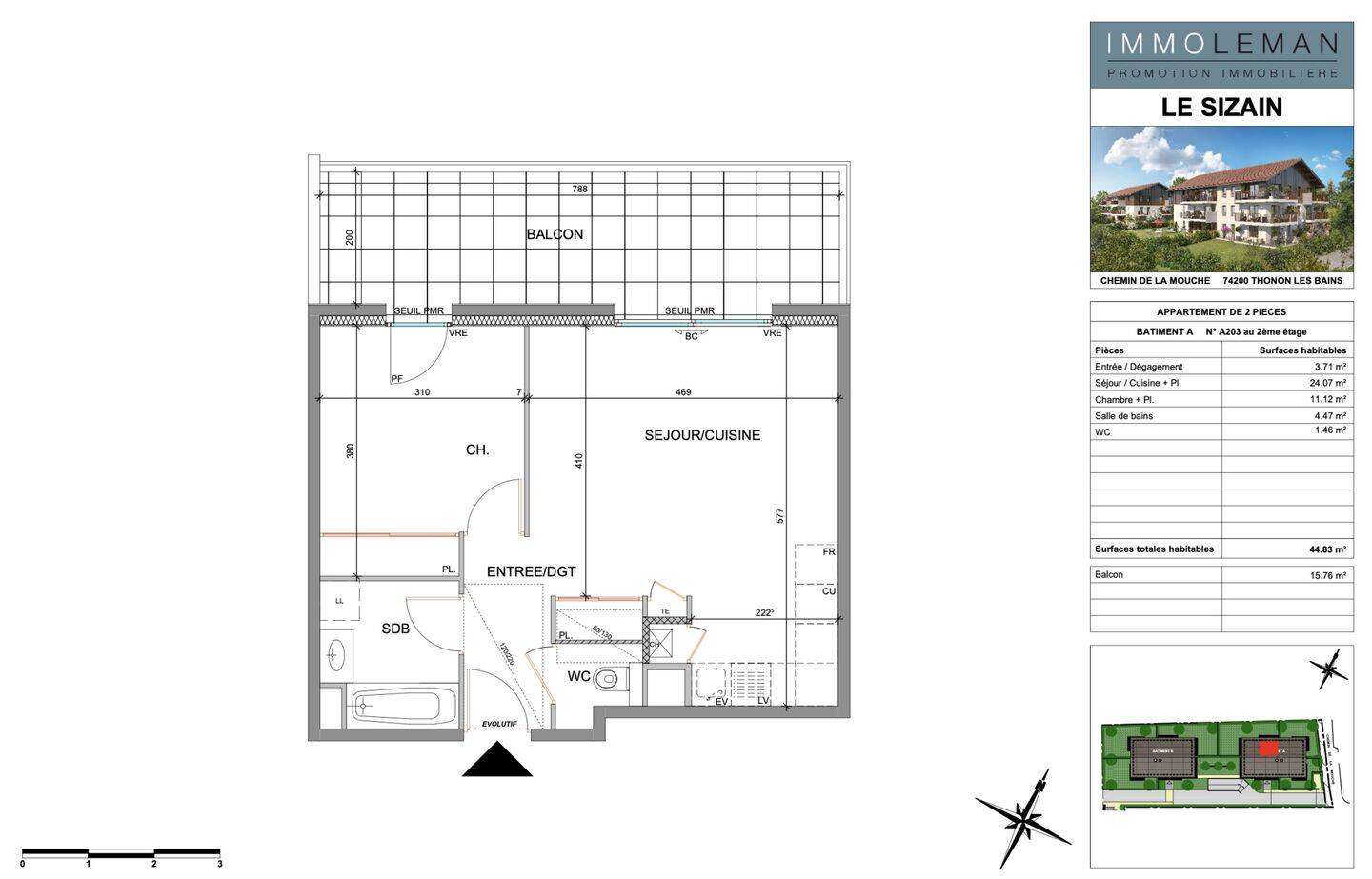 Appartement 2 pièces 45 m² · à Thonon-les-Bains · 44,8 m² · 240 500 €