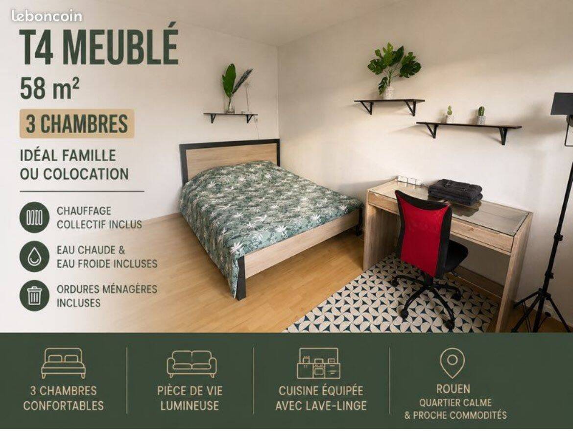Appartement 4 pièces 58 m² · à Rouen · 58 m² · 930 €/mois