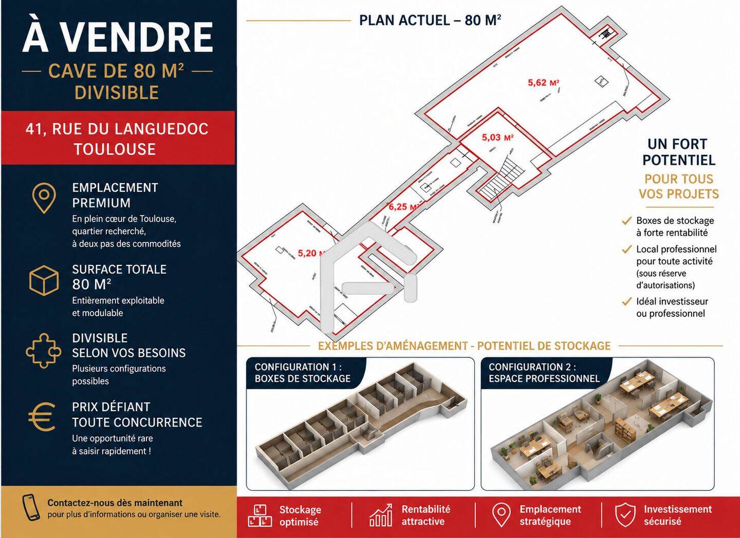 Appartement 1 pièce 80 m² · à Toulouse · 80 m² · 60 000 €