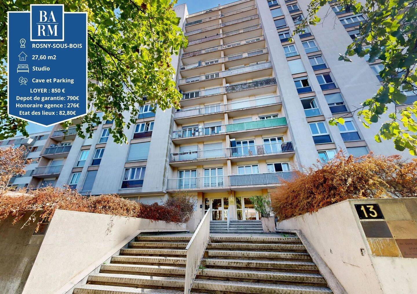 Appartement 1 pièce 28 m² · à Rosny-sous-Bois · 27,6 m² · 850 €/mois