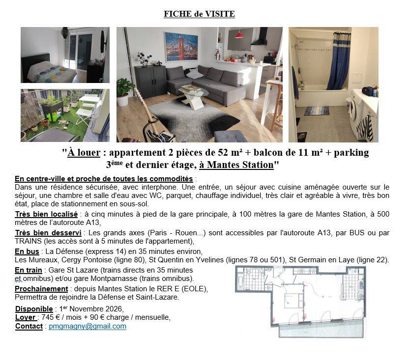 Appartement 2 pièces 52 m² · à Mantes-la-Jolie · 52 m² · 835 €/mois