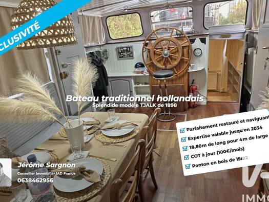 Péniche à vendre 109 900 € 2 pièces 2 chambres 42 m² Saint-Mammès 77670