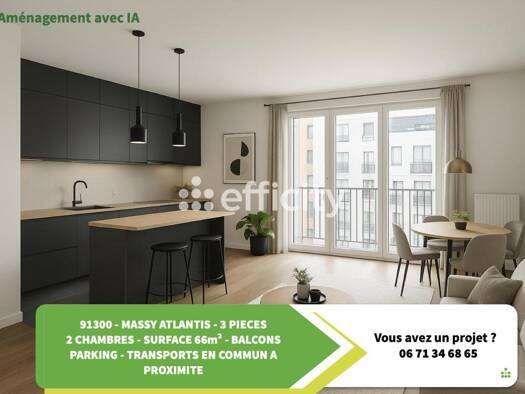 Appartement à vendre 339 900 € 3 pièces 2 chambres 66 m² 4ème étage Atlantis-Massy Sud Massy 91300