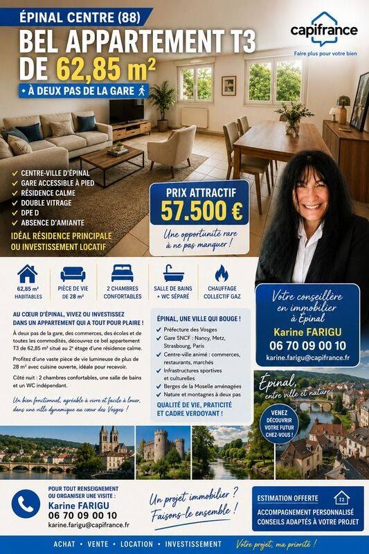 Appartement 3 pièces 63 m² · à Épinal · 63 m² · 57 500 €