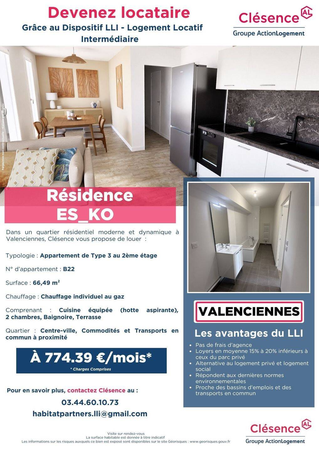 Appartement 3 pièces 67 m² · à Valenciennes · 66,5 m² · 774 €