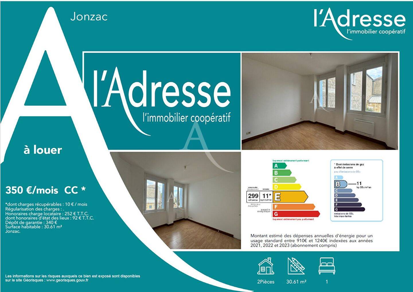 Appartement 2 pièces 30 m² · à Jonzac · 30 m² · 350 €