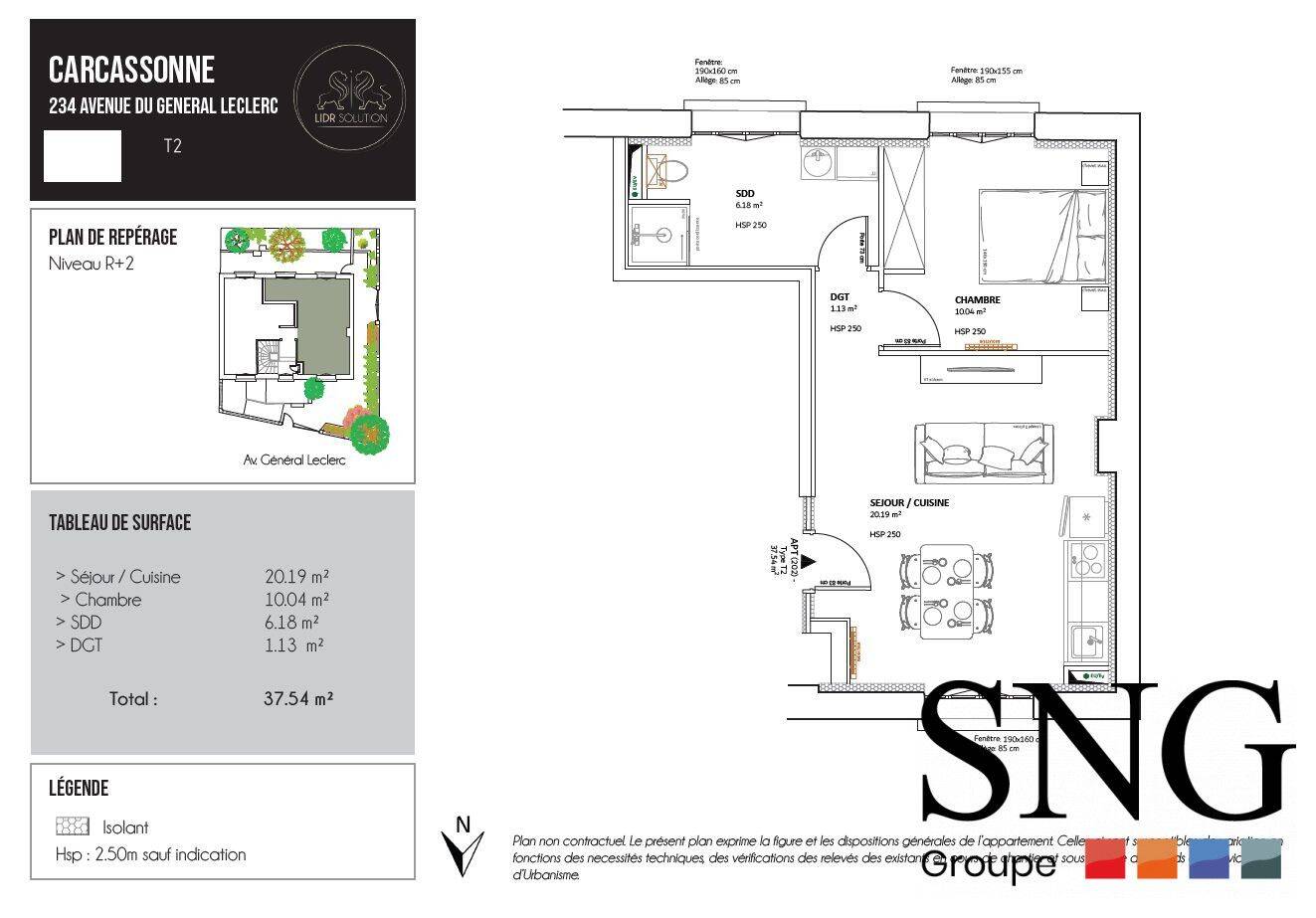 Appartement 2 pièces 38 m² · à Carcassonne · 37,5 m² · 492 €/mois