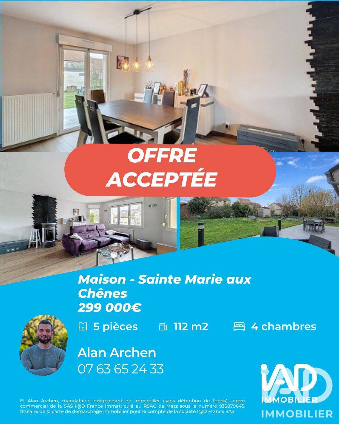 Maison 5 pièces 112 m² · à Sainte-Marie-aux-Chênes · 112 m² · 299 000 €