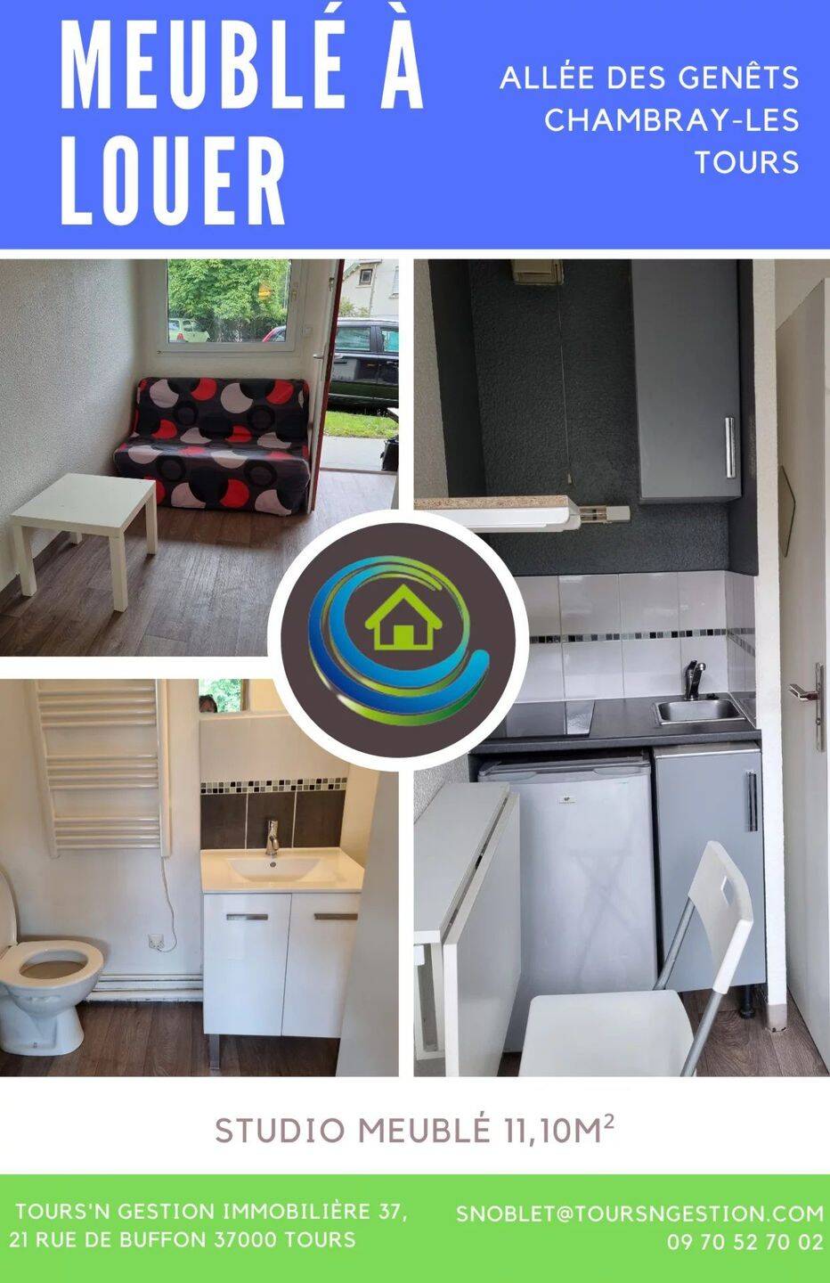 Appartement 1 pièce 11 m² · à Chambray-lès-Tours · 11,1 m² · 340 €/mois